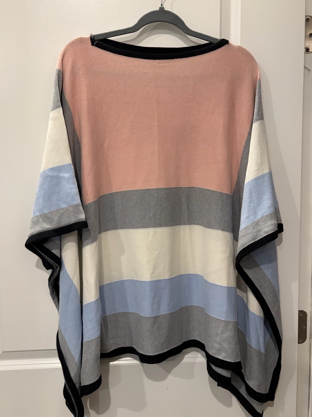 Rafaella Pink, Light Blue & Gray Striped Poncho Sweater with Black Trim